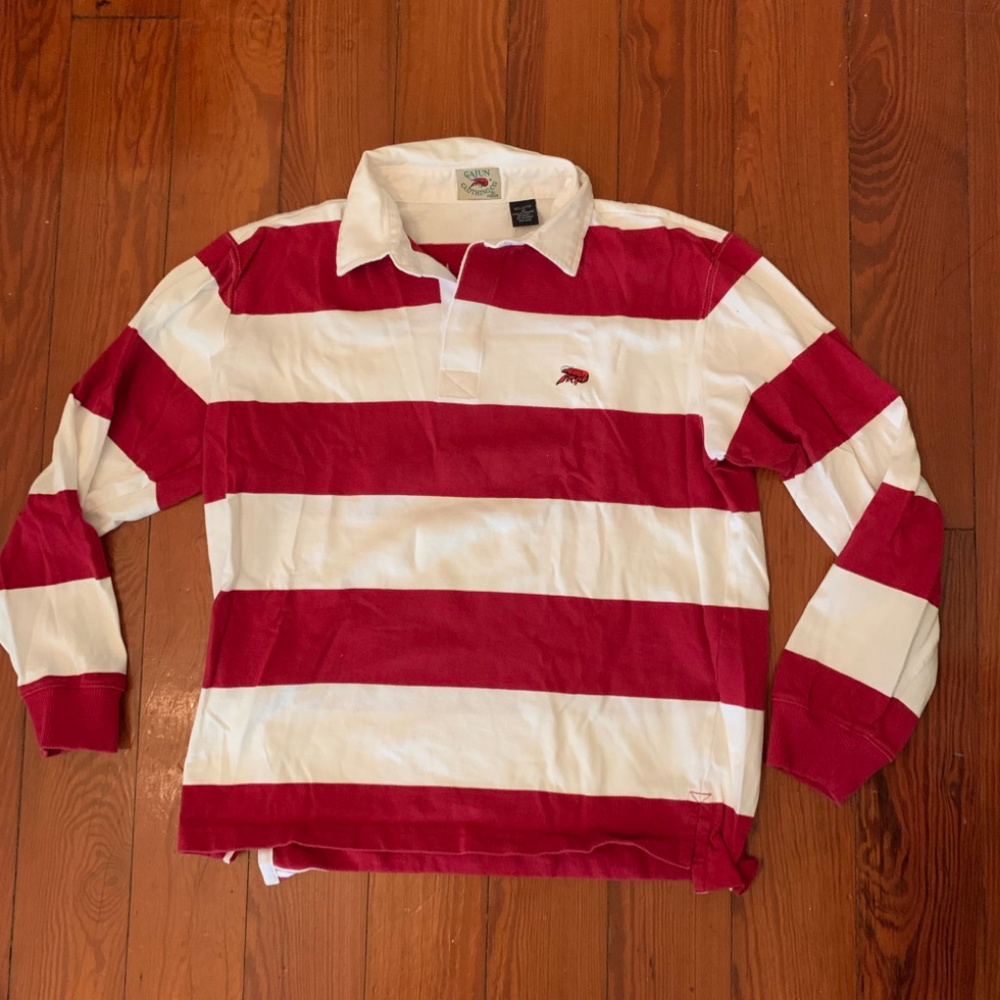 Mens Crawfish Rugby Shirt  Red/White Striped Cajun